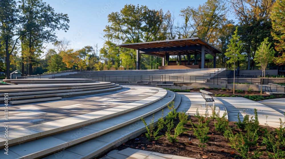 An outdoor amphitheater with a simple, modern design and clean lines ...