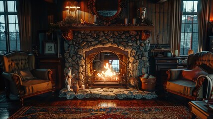 Poster - Living Room with Fireplace