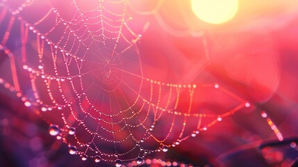 Serene Beauty of Dew-Kissed Spider Webs at Dawn