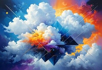 Poster - Interlocking Harmony: A Symphony of Shapes and Colors in a Cosmic Dance