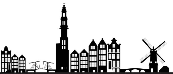 Poster - amsterdam dutch city skyline with windmill