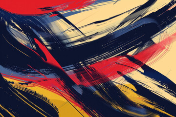 Poster - Abstract background showing colorful brushstrokes creating dynamic composition in red, blue and yellow