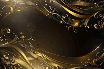 Wall Mural - golden floral design on a black background creating an elegant swirling pattern