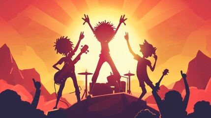 Wall Mural - Silhouette of Stick Characters Rock band musican