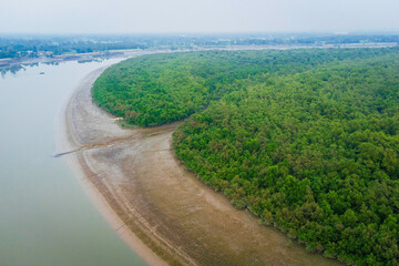 aerial view of sundarbans mangroves forest with water channels and rivers. natural indian reserve. p