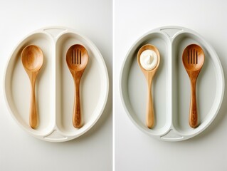 Culinary Companions: Wooden Spoon and Fork on a Pristine Plate