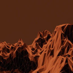 Wall Mural - Low poly rock mountain. Grid terrain. Wireframe mountain.