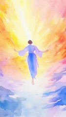 Wall Mural - silhuette of a man spirit on galaxy space background, colorful energy flow, 4k 9x16 vertical new qua