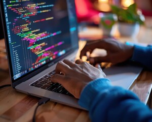15. a tech-savvy person coding on a computer, representing the acquisition and application of knowle