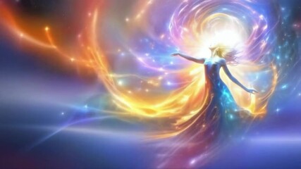 Wall Mural - woman spirit on galaxy space background, colorful energy flow, 4k new quality colorful stock video f