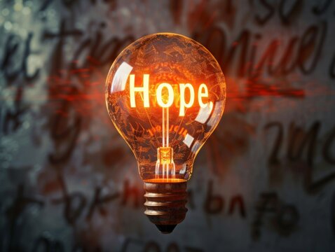 Glowing lightbulb containing the word 
