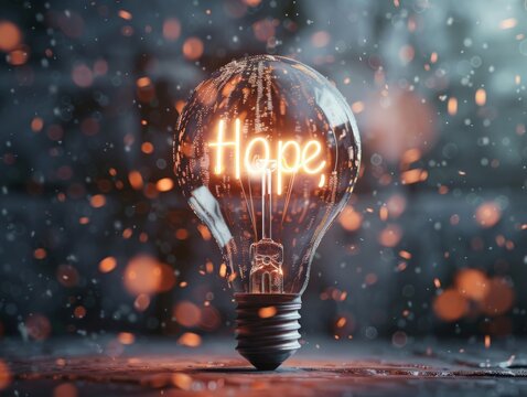 Glowing lightbulb containing the word 