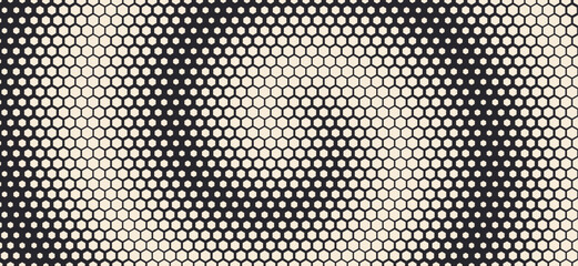 Leinwandbilder - Dynamic Moving Hexagons on Hexagonal Grid. Abstract Geometric Monochrome Pattern. Abstract Tech Background. Vector Illustration. Halftone Multi Scale Pattern.