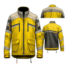 a mens work jacket with reflective strips, Isolated on transparent PNG background, Generative ai