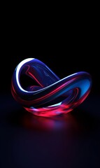 Poster - Abstract Neon 3D Shape Against Dark Background with Red and Blue Hues