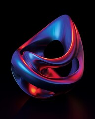 Poster - Abstract neon sculpture with vibrant blue and red colors on black