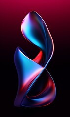 Poster - Abstract Metallic Sculpture with Vibrant Neon Colors on Dark Background