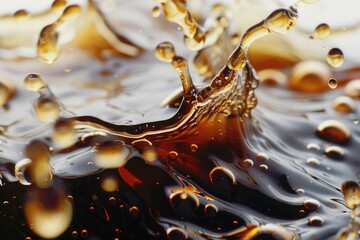 Poster - A close-up shot of a splash of liquid on a surface, ideal for use in designs and illustrations where a sense of movement and fluidity is desired