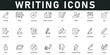 © Icon Zilla - Writing Icons vector illustration with thin line editable stroke contains book, compose, text, writer, stationery, edit, documents, draw, script, pencil, note, calligraphy, pen, nib, author, scribble
