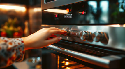 Poster - Close-up of a person adjusting the settings on a modern oven