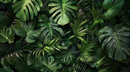  Lush Green Tropical Leaves with Detailed Patterns on a Vibrant Background
