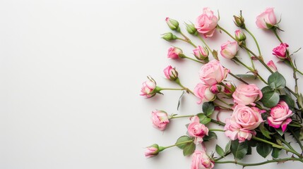 Poster - Beautiful bouquet of pink roses is arranged in white background