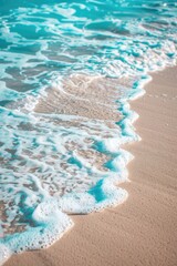 Poster - A close-up shot of a wave crashing on the beach, with sand and water in motion