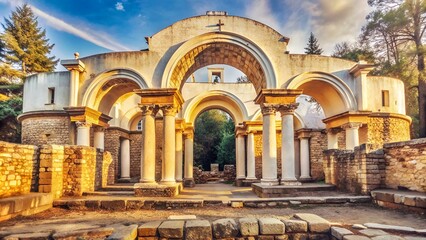 Ruins of Round (Golden) Church  of St. John, Preslav near The Second capital city of the First  Bulgarian Empire  Great Preslav, Bulgaria