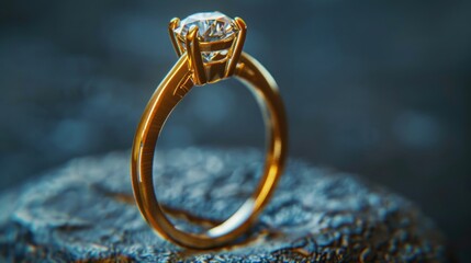 Poster - A diamond ring sits atop a rock surface