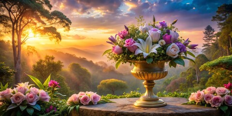 Wall Mural - flowers in the sunset