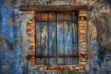 Poster - A wooden frame sits atop a stone wall, offering a rustic and cozy atmosphere