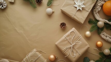 Poster - Concept of gift wrapping and decoration Top view with empty space