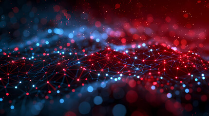 Blue lines and nodes form abstract geometric shapes in this simple network. A dark blue background with hi-tech digital connectivity gives a futuristic feel. Details are sharp and clear.