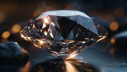 Poster - 3D render of a shiny diamond on a dark background, rendered in Octane