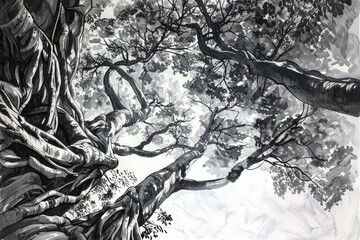 Poster - A simple illustration of a tree in monochrome tones