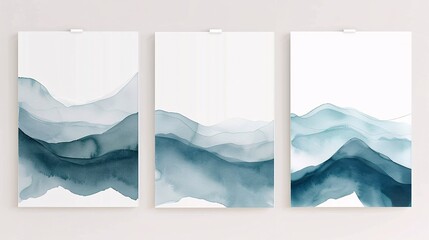 Poster - A set of three modern watercolor art posters featuring a continuous design, displayed on a clean white background for a sleek and elegant decor