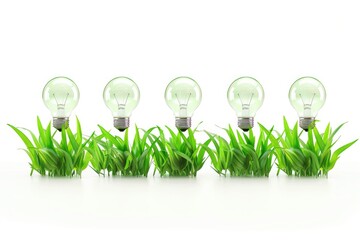 Poster - A row of light bulbs sit atop lush green grass