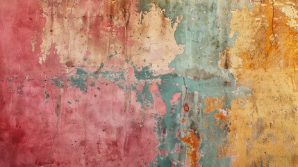 Wall Mural - Old textured natural plaster or cement wall in colorful and grungy style