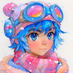 Wall Mural -  happy baby prince wearing flying goggles and helmet, simple, outlines, kawaii anime, colorful pastel, inspired, colorful ink wash, blocks, cultural