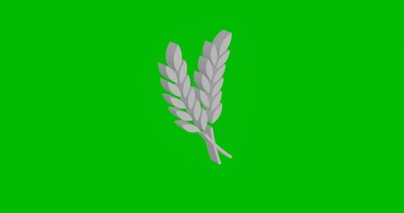 Poster - Animation of rotation of a white wheat symbol with shadow. Simple and complex rotation. Seamless looped 4k animation on green chroma key background