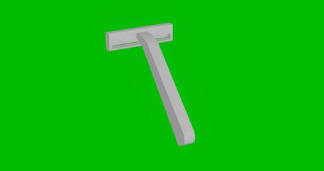Poster - Animation of rotation of a white mens razor symbol with shadow. Simple and complex rotation. Seamless looped 4k animation on green chroma key background