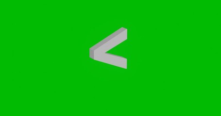 Poster - Animation of rotation of a white greater symbol with shadow. Simple and complex rotation. Seamless looped 4k animation on green chroma key background