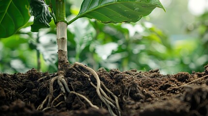 Thriving Coffee Plant Roots: Symbol of Growth and Sustainability in Rich Soil