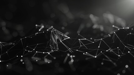 Poster - Abstract digital visualization of interconnected nodes in a dark space, representing technology and data.
