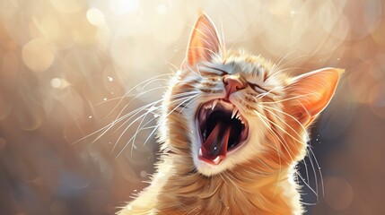 Poster - cat in the background laughing, cute, golden kitty. playing around, realistic