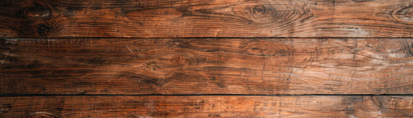Poster - Close-up of rustic wooden planks with rich, textured grain and weathered finish. Ideal for backgrounds, themes of nature, and rustic settings.