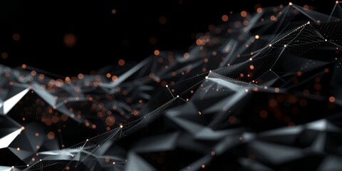 Poster - Abstract digital visualization of interconnected nodes in a dark space, representing technology and data.