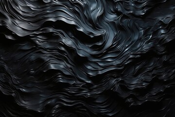 Canvas Print - Abstract wavy black texture on dark background