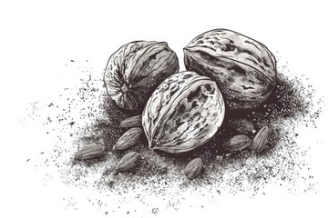 Poster - A close-up shot of various nuts on a white background, ideal for use in food or nature-themed designs