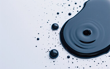Poster - Abstract close-up of liquid black ink spreading on a white surface, creating unique patterns and textures. Perfect for modern art and design projects.